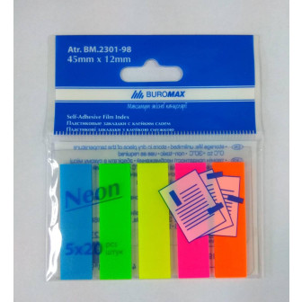 Закладки с липким слоем 5 цв. BUROMAX ВМ.2301-98 Neon пластик
