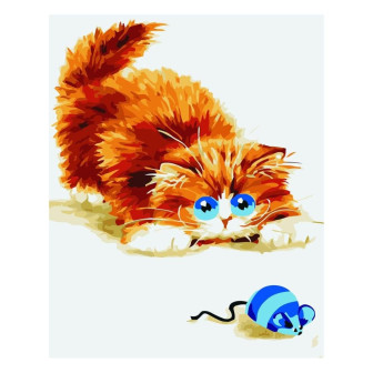 Картина за номерами 30х40 №SV-0005 Рудий котик з мишкою