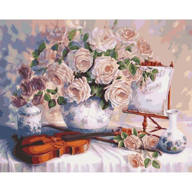 Картина по номерам 40х50 Идейка Натюрморт Троянди та скрипка KHO5518