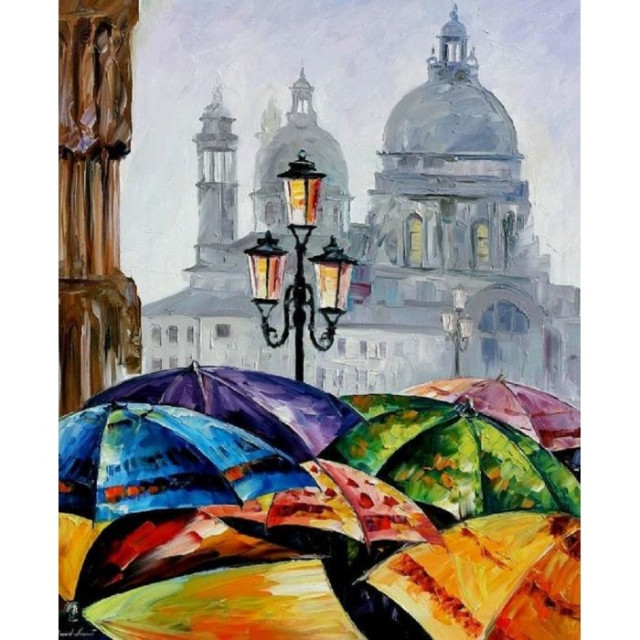 Картина по номерам 40х50 Идейка Міський пейзаж Яскраві парасольки KHO2136