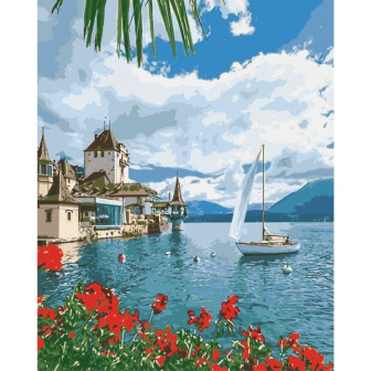 Картина за номерами 40х50 Ідейка Морський пейзаж Ранок в Швейцарії KHO2734