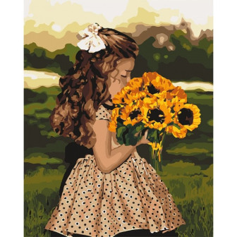 Картина за номерами 40х50 Ідейка Дівчинка з соняшниками KHO4662