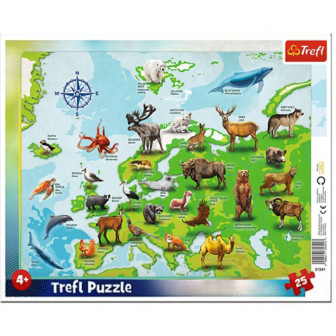 Пазл 25 ТREFL (Рамкові) Карта Європи з тваринами 